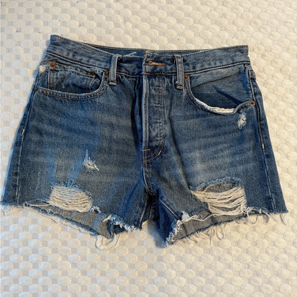 We The Free Blue Distressed Jean Shorts